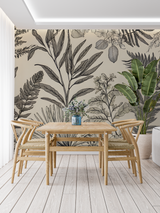 Tropical Foliage Mural Wallpaper | Monochrome Botanical Line Art