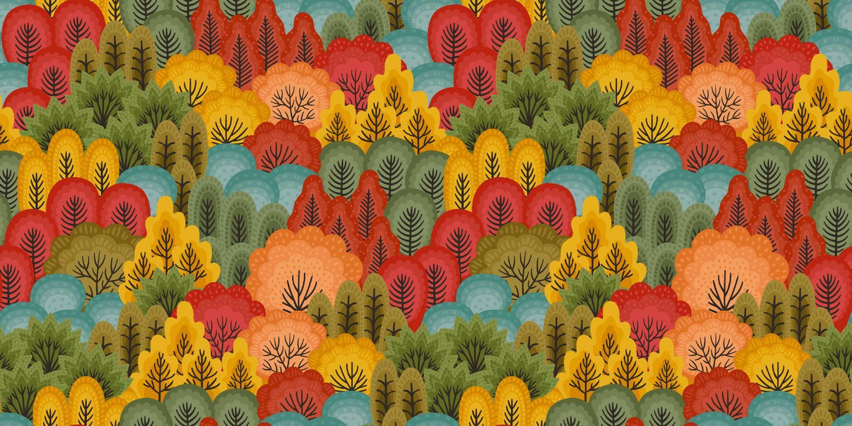 Forest Mural Wallpaper | Colorful Autumn Trees Pattern