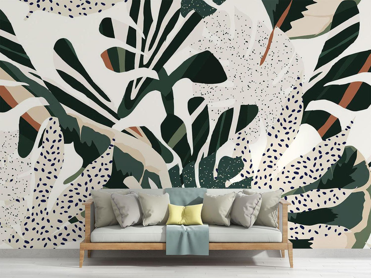 Tropical Foliage Mural Wallpaper | Modern Abstract Monstera Design