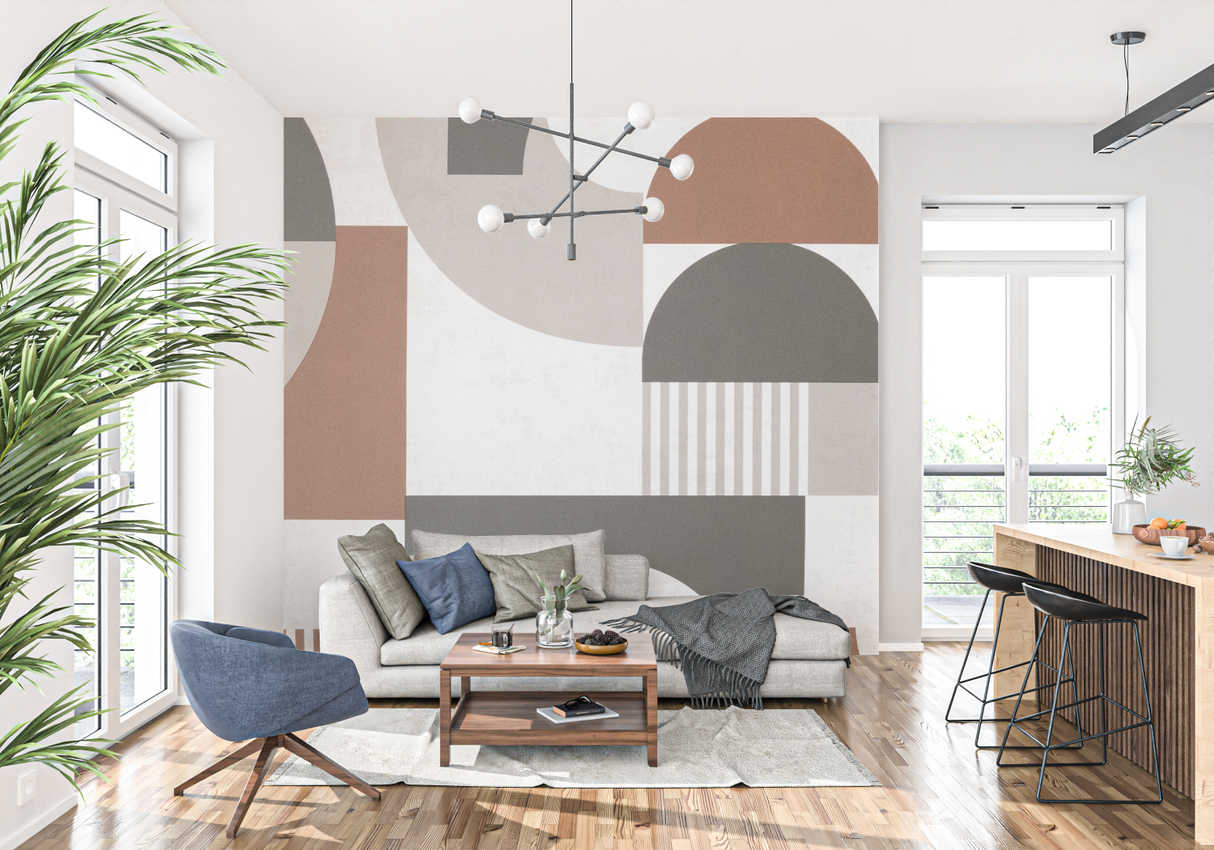 Geometric Mural Wallpaper | Modern Terracotta and Grey Design