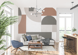 Geometric Mural Wallpaper | Modern Terracotta and Grey Design