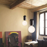 Modern Orb Pendant Light  Black Metal Glass Sphere Design - Detailed view