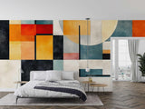 Geometric Mural Wallpaper | Modern Art Deco Style in Orange and Teal