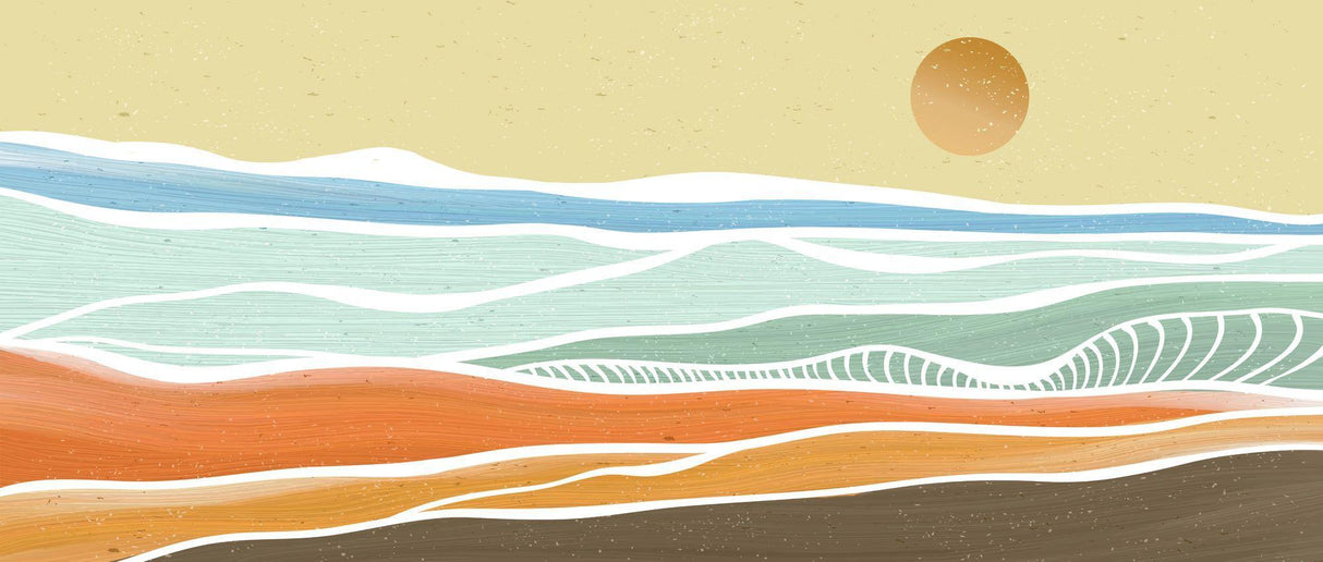 Abstract Beach Mural Wallpaper | Minimalist Coastal Waves Design