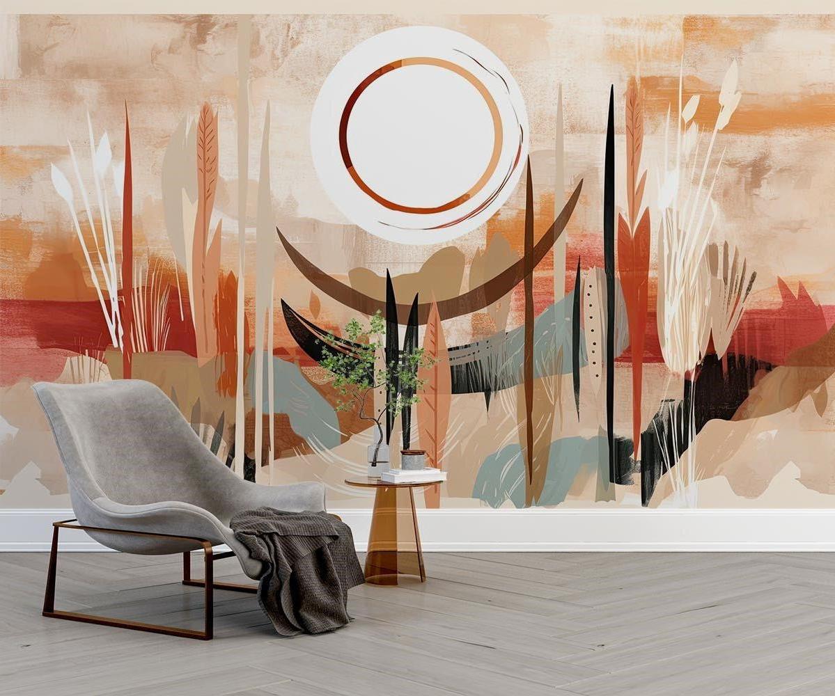 Abstract Mural Wallpaper | Desert Sun Terracotta Design