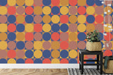 Geometric Mural Wallpaper | Retro Circles in Navy and Terracotta