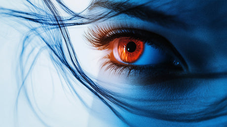 Abstract eye wallpaper design file showing detailed close-up of blue and orange artistic pattern