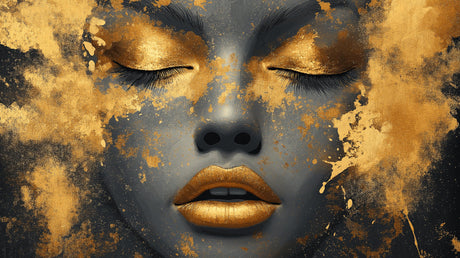 Abstract face portrait design file showing detailed gold and grey art pattern