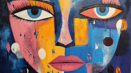 Abstract face design file with vibrant street art expression showing detailed pattern and color composition