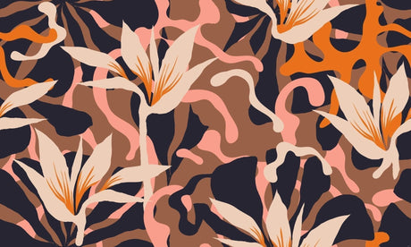 Abstract floral wallpaper design file showing modern orange and pink pattern detail