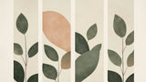 Abstract foliage wallpaper design file showing minimalist green and terracotta leaf pattern