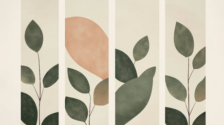 Abstract foliage wallpaper design file showing minimalist green and terracotta leaf pattern