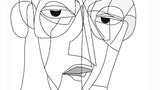Abstract face line art wallpaper design file showing intricate black lines on white background