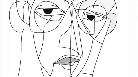 Abstract face line art wallpaper design file showing intricate black lines on white background