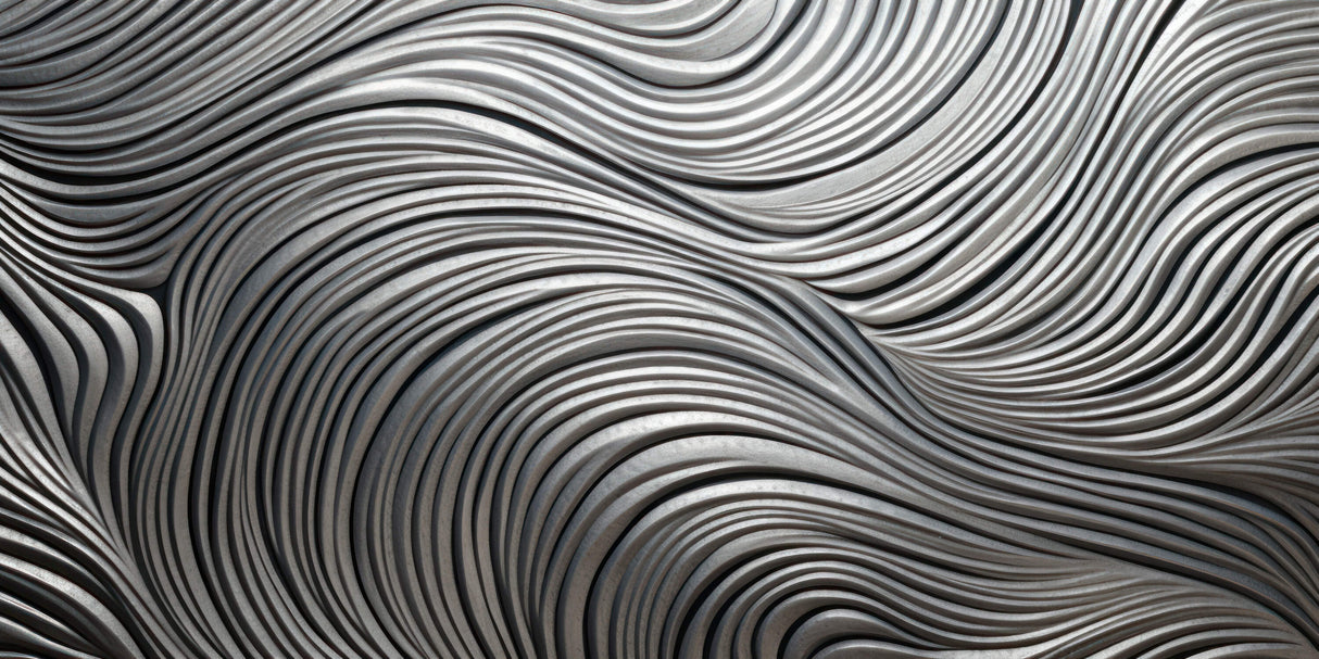 3D silver wave pattern wallpaper design file showing detailed metallic texture and flowing lines