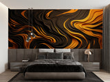 Abstract 3D wall mural featuring flowing curves in a contemporary office space
