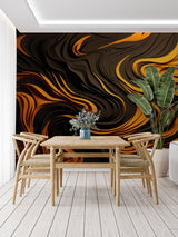 Dynamic abstract wall design showcased in a modern dining room