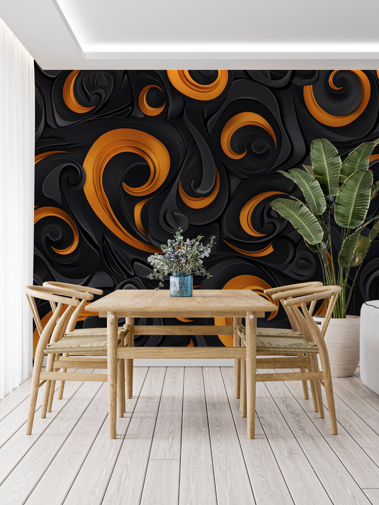Home office space with 3D Abstract Wallpaper creating an inspiring atmosphere