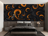 Art gallery entrance with Abstract Black and Orange Wallpaper making a statement