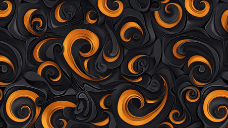 Abstract 3D Swirls Wallpaper design file showing detailed black and orange pattern