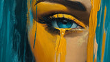 Abstract eye wall mural design file showing detailed gold and teal brushstrokes pattern