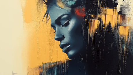 Abstract portrait wallpaper design file showing detailed blue and gold artistic pattern