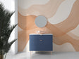Abstract wave wallpaper creating a serene atmosphere in a modern living room with beige and cream tones