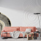Contemporary curved pattern mural featured in a stylish entrance hallway