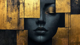 Abstract geometric face design file showing intricate black and gold pattern details