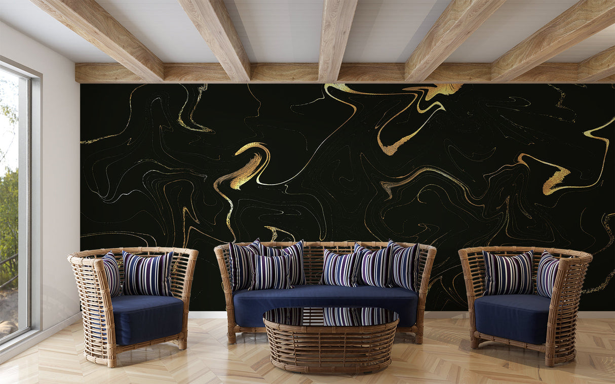 Marble wallpaper design featured in a high-end office space with minimal furniture