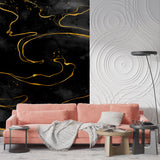 Luxury dining room featuring black and gold marble wall mural