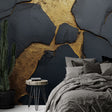 Stunning Black and Gold Marble Wallpaper creating depth in a modern living room with designer furniture