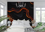 Contemporary dining room with abstract orange wave wall mural