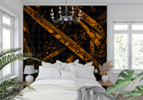 Black and Orange Geometric Wallpaper making a statement in a contemporary office space
