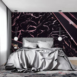 Abstract marble wall mural in pink and black adorning a stylish dining room wall