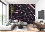 Pink and black marble wallpaper making a statement in a contemporary bedroom