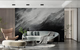 Hotel lobby showcasing abstract black and white mural wallpaper