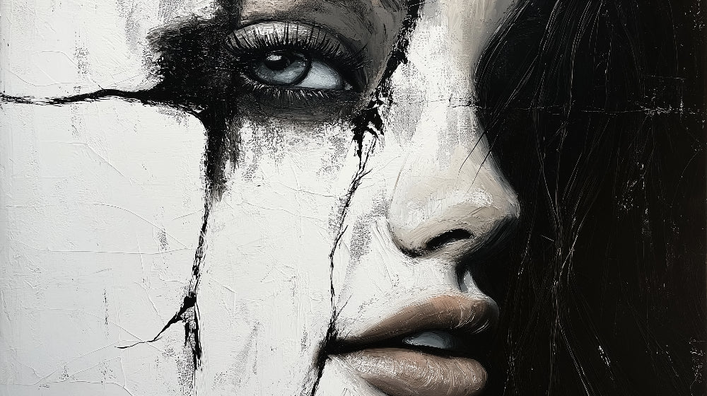 Black and white portrait art design file showing detailed brush strokes and texture