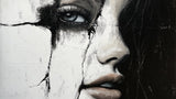 Black and white portrait art design file showing detailed brush strokes and texture