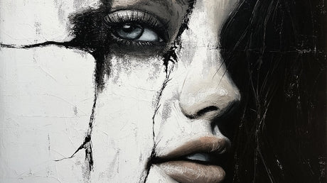 Black and white portrait art design file showing detailed brush strokes and texture