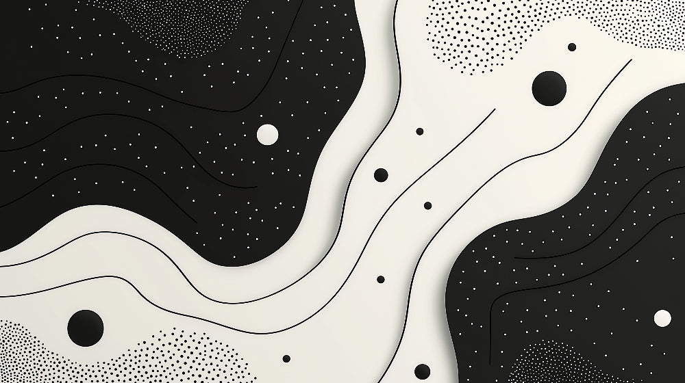 Black and white wave pattern with stars design file showing fluid curves and cosmic elements