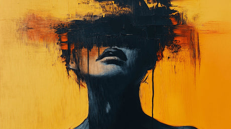 Black portrait on golden canvas design file showing intricate brushstroke details and rich contrasts