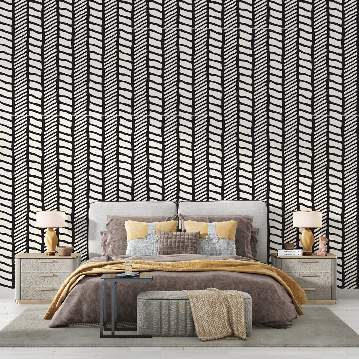 Office space featuring black and white abstract smoke wallpaper mural adding sophistication