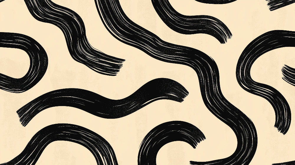 Black waves on cream pattern design file showing fluid brush stroke details and natural movement