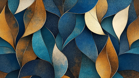 Abstract blue and gold leaf pattern design file showing intricate details and metallic accents