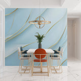 Abstract wave wall mural showcased in contemporary dining room