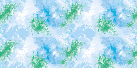 Design file showing detailed blue and green watercolor pattern with fluid artistic effects