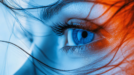 Blue and orange abstract eye design file showing intricate iris details and color transitions