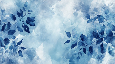 Blue watercolor leaves pattern design file showing intricate details and flowing organic shapes