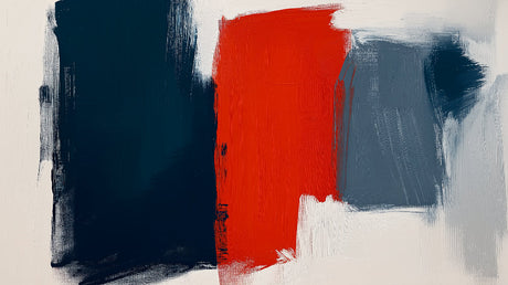 Bold red and navy abstract brushstroke design file showing the complete pattern